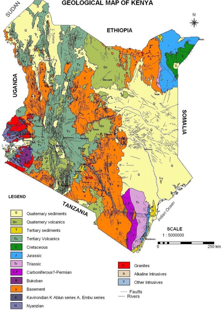 Carte géologique du Kenya.