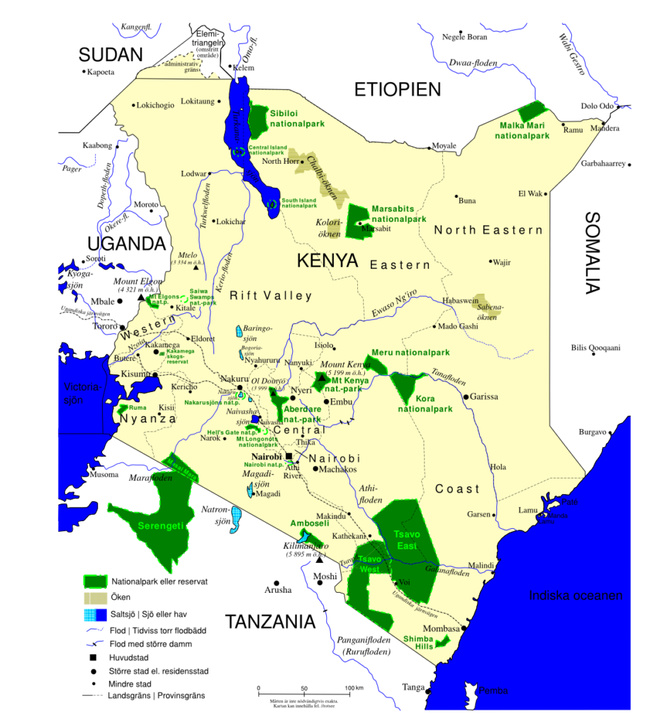 Carte des parcs nationaux du Kenya.