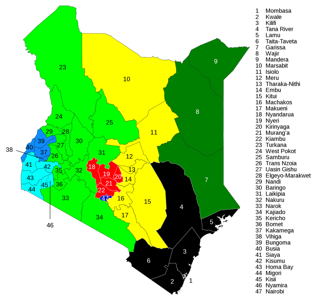 Cartes des comtés du Kenya.