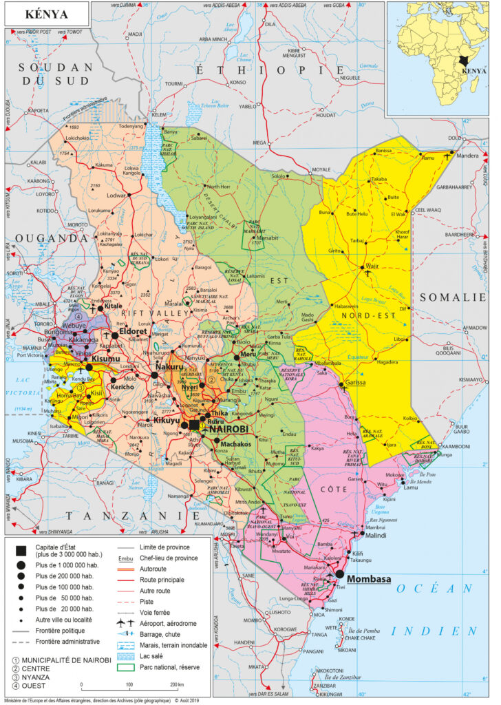 Carte politique du Kenya.