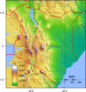 Carte des altitudes du Kenya.