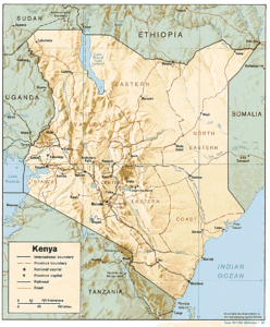 Carte en relief ombré du Kenya.