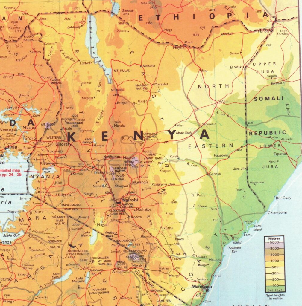 Carte physique du Kenya.