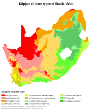 Carte climatique de l’Afrique du Sud