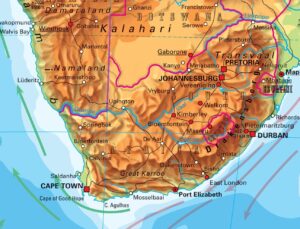 Carte physique de l’Afrique du Sud
