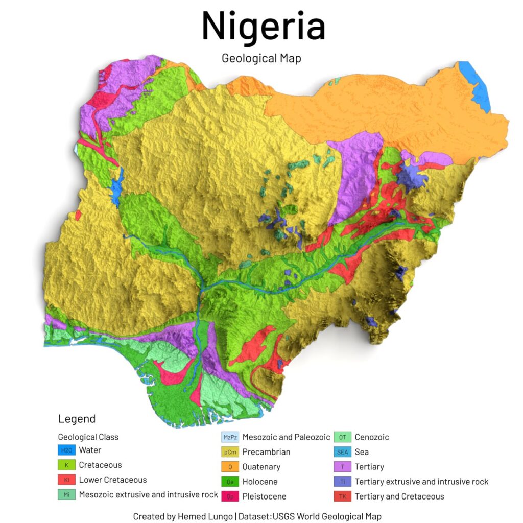 Carte géologique du Nigeria.