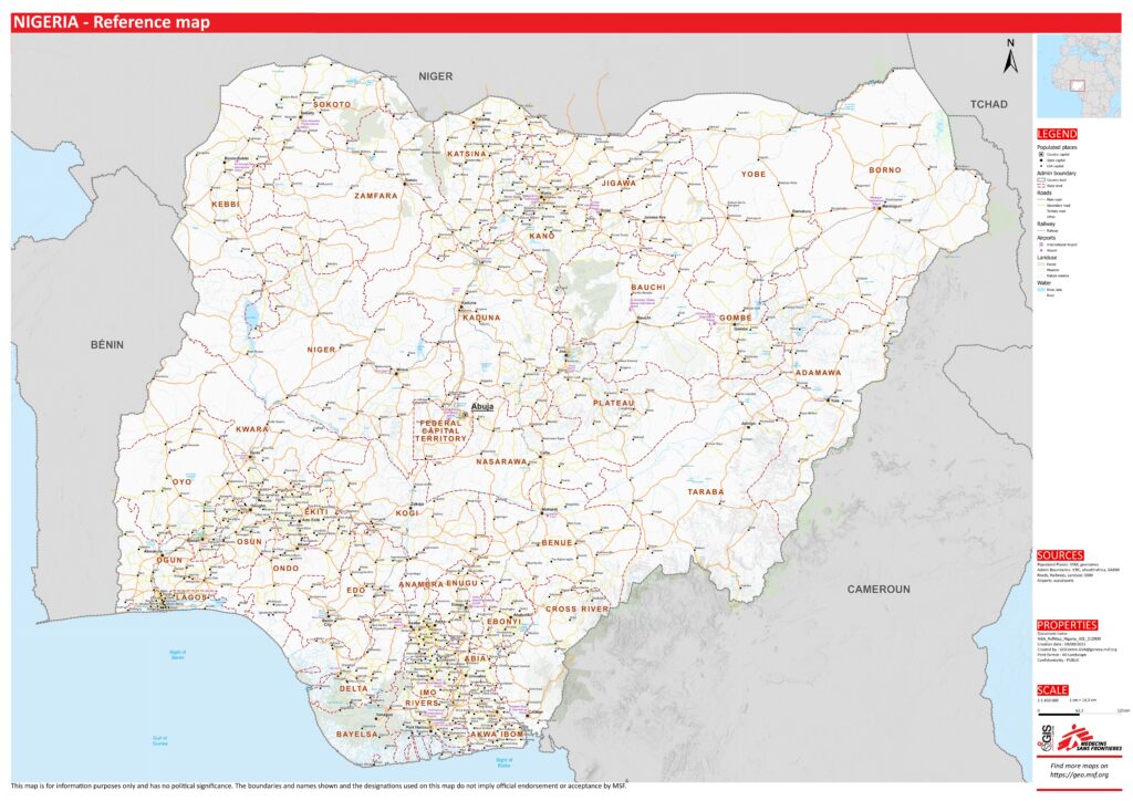 Carte routière du Nigeria.