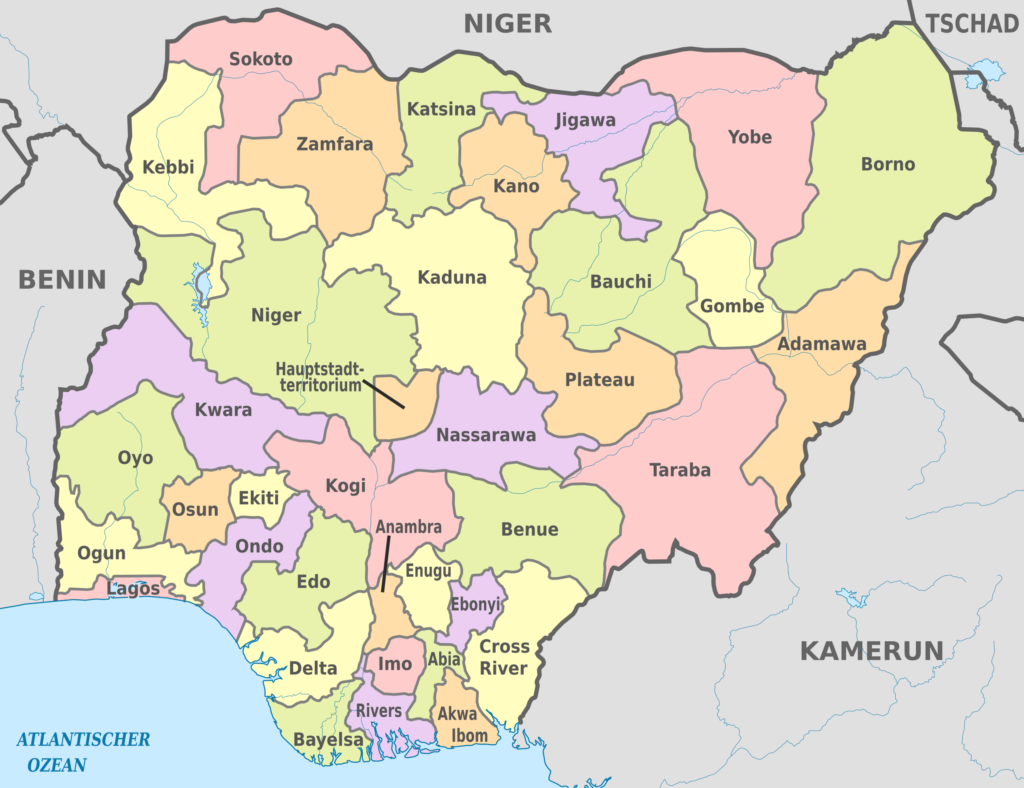 Carte des États du Nigeria.