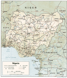 Carte en relief ombré du Nigeria.