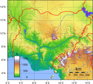 Carte topographique du Nigeria.