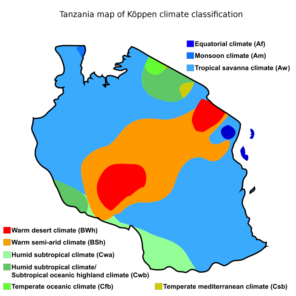 Carte climatique de la Tanzanie.