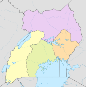 Carte vierge colorée de l'Ouganda.