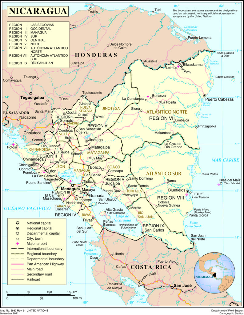 Carte des principales villes du Nicaragua.