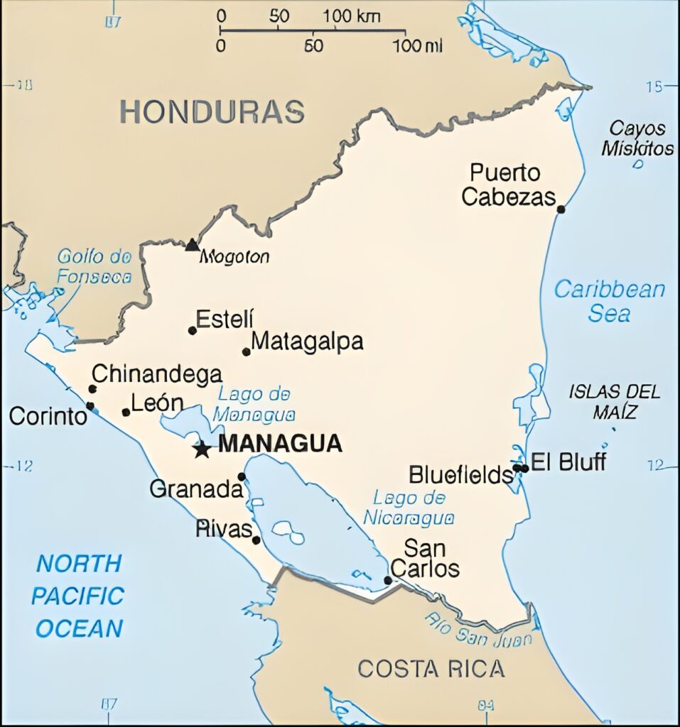 Carte des principales villes du Nicaragua