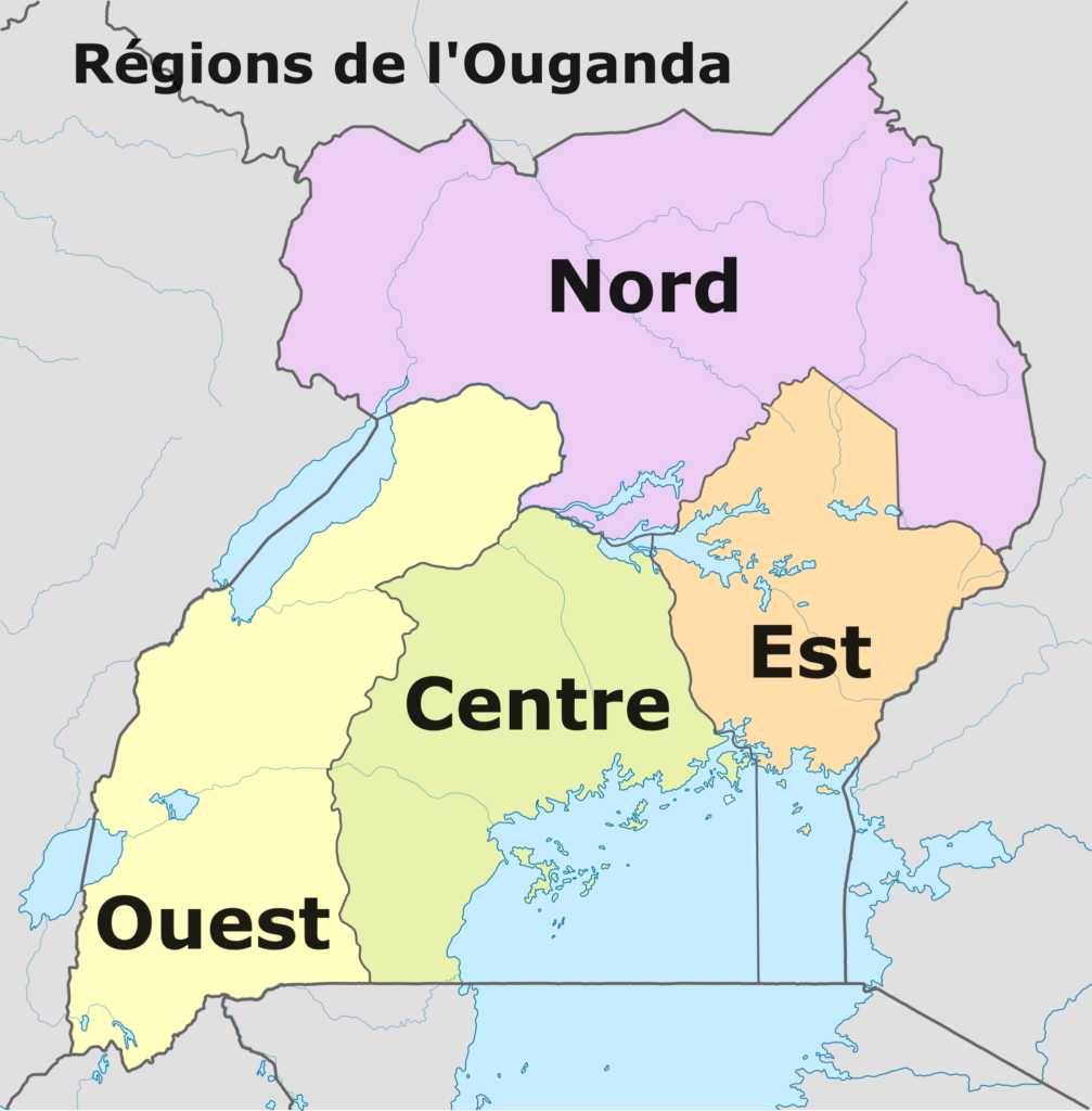 Carte des régions de l'Ouganda.