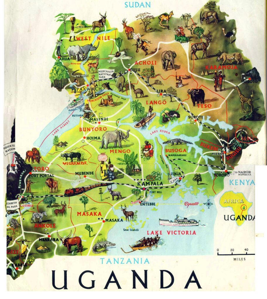 Carte touristique de l'Ouganda.