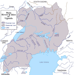 Carte des lacs et rivières de l'Ouganda.