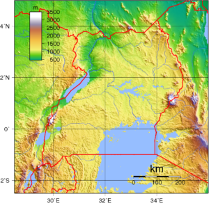 Carte topographique de l'Ouganda.