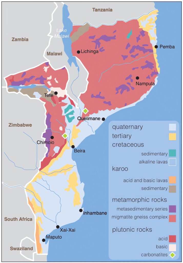 Carte géologique du Mozambique.