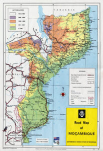 Carte routière du Mozambique en 1970.