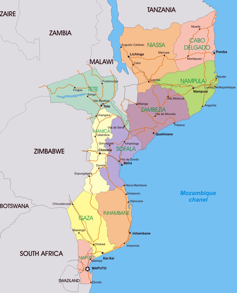 Carte politique du Mozambique.