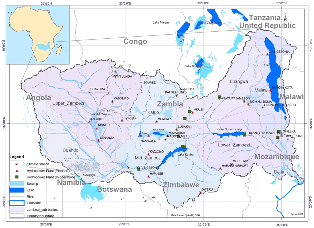 Carte du fleuve Zambèze.