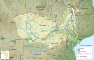 Carte physique du bassin du fleuve Zambèze.