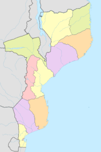 Carte vierge colorée du Mozambique.