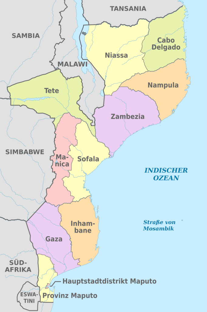 Carte des provinces du Mozambique.