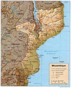 Carte en relief ombré du Mozambique.