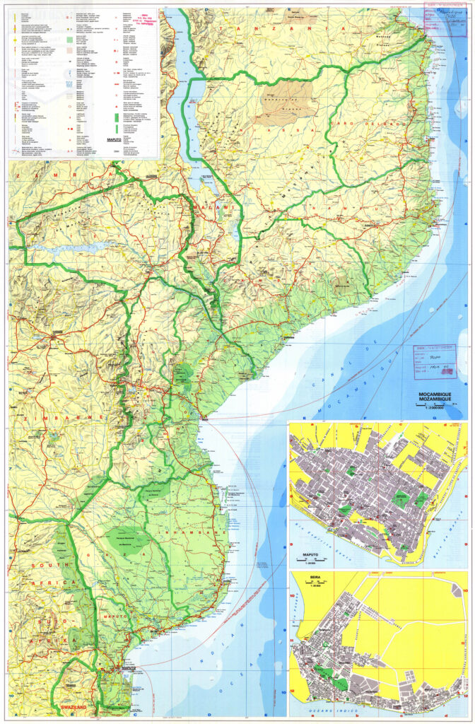 Carte physique du Mozambique.