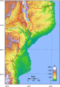 Carte topographique du Mozambique.