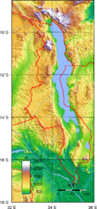 Carte topographique du Malawi.