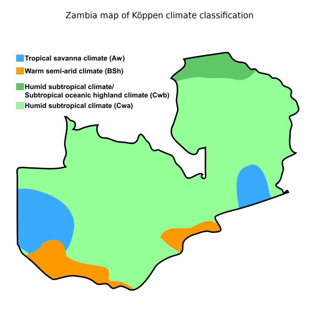 Carte climatique de la Zambie.