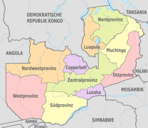 Carte des provinces de Zambie