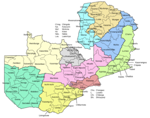 Carte des districts de Zambie