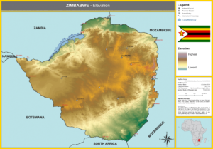 Carte d'altitude du Zimbabwe.