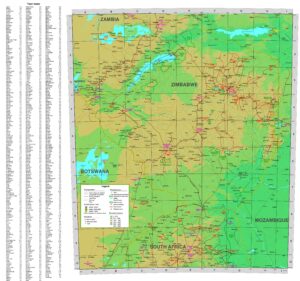 Carte du relief et des altitudes du Zimbabwe.