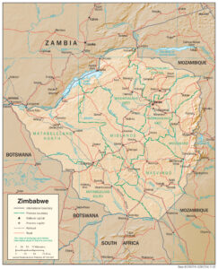 Carte en relief ombré du Zimbabwe.