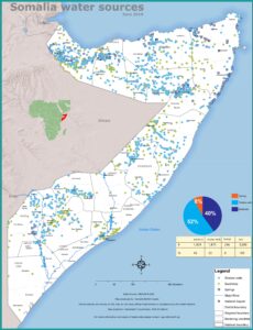 Carte des sources d'eau en Somalie, juin 2019.