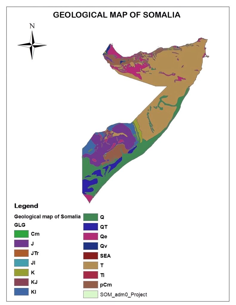 Carte géologique de la Somalie.