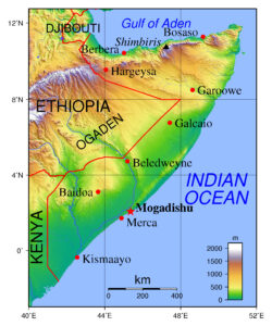 Carte topographique de la Somalie.