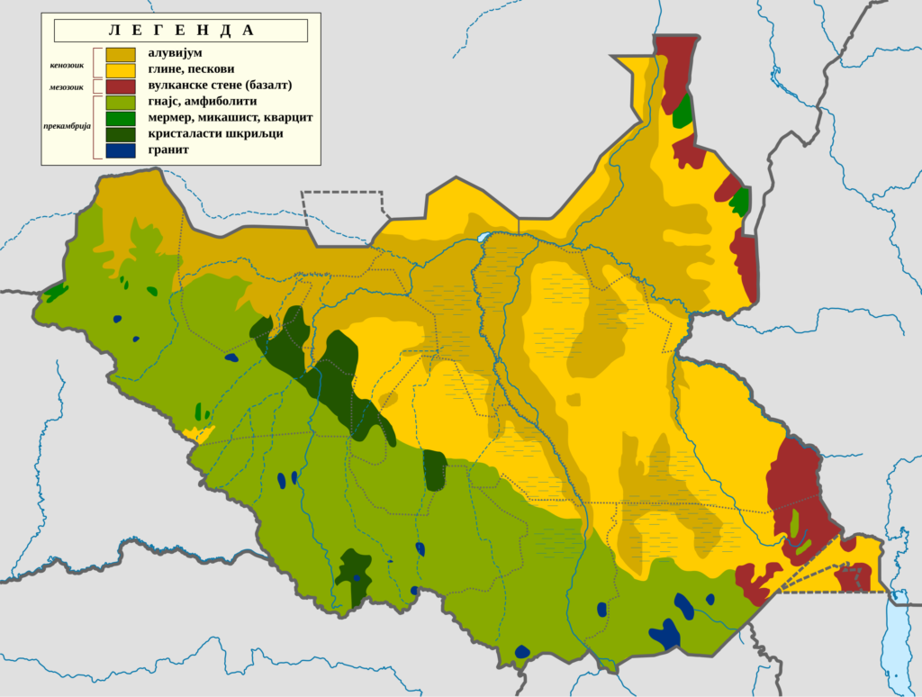 Carte géologique du Soudan du Sud.