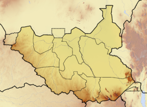 Carte physique vierge du Soudan du Sud.