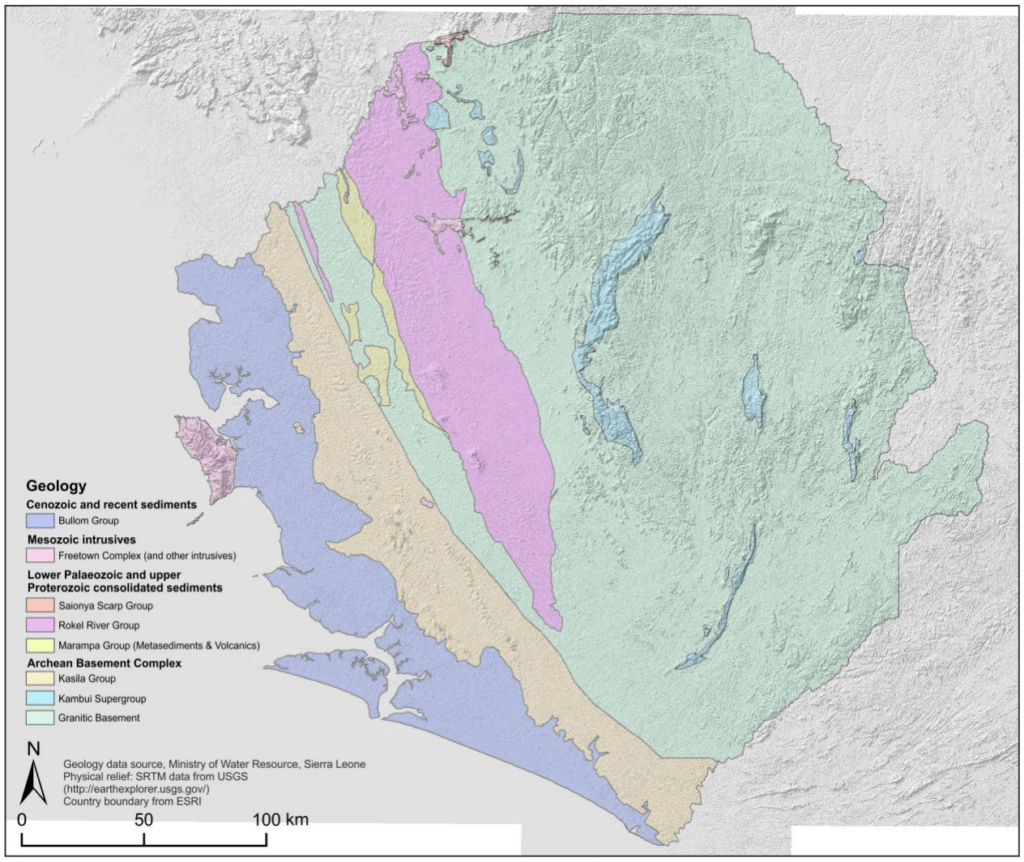 Carte géologique de la Sierra Leone.