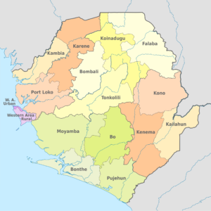 Carte des districts de la Sierra Leone.