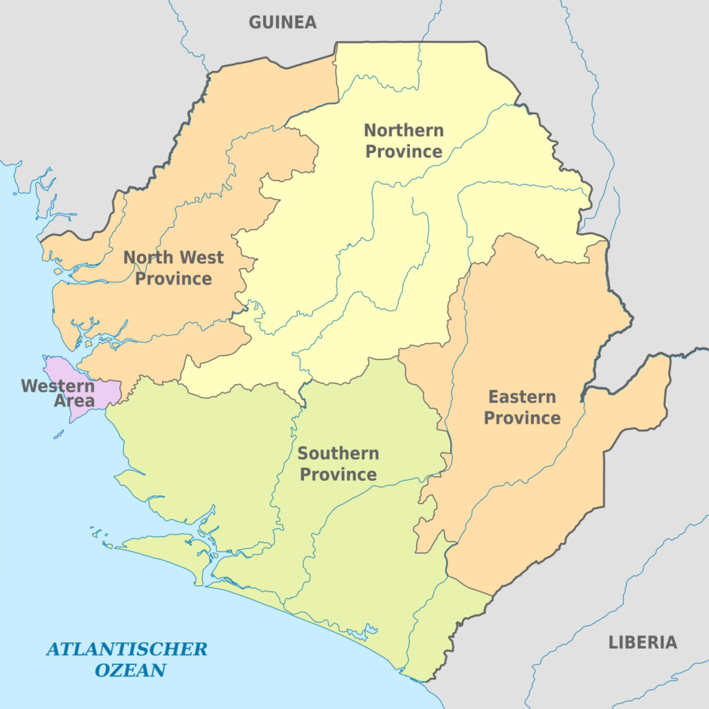 Carte des provinces de la Sierra Leone.