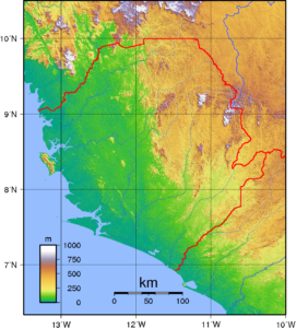 Carte topographique de la Sierra Leone.