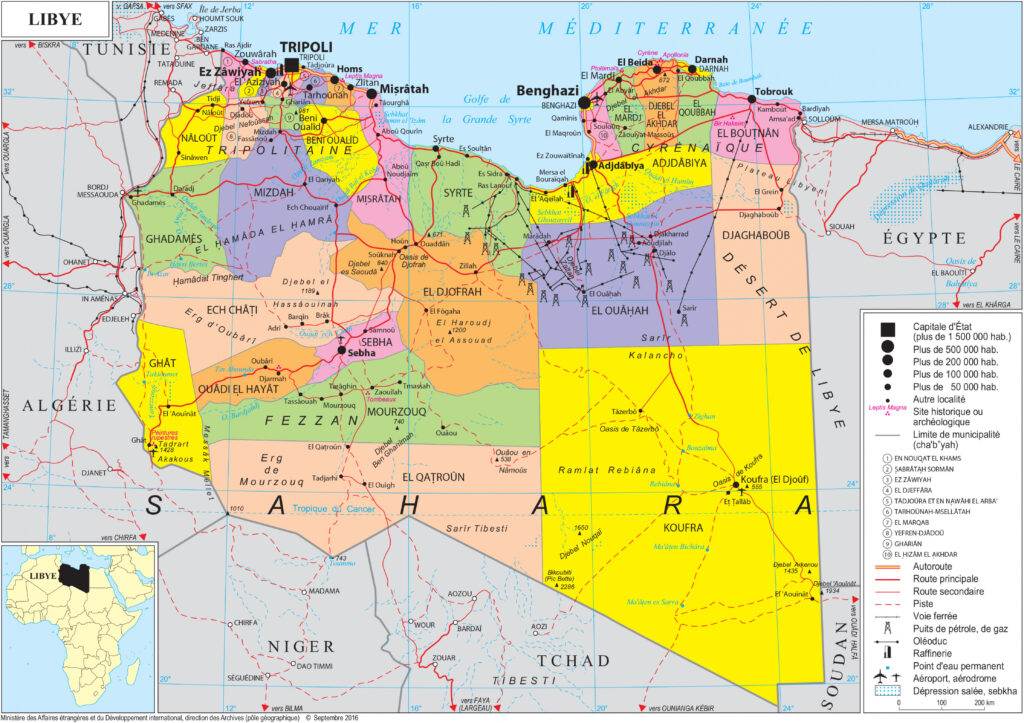 Carte politique de la Libye.