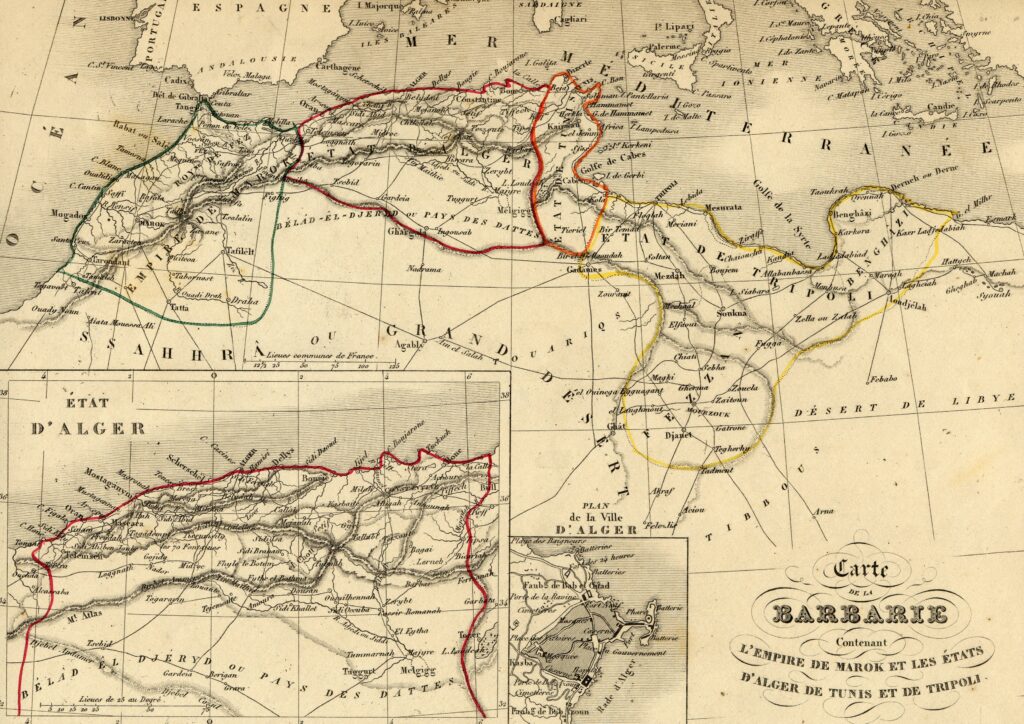 Carte géographique ancienne du Maghreb de 1843.